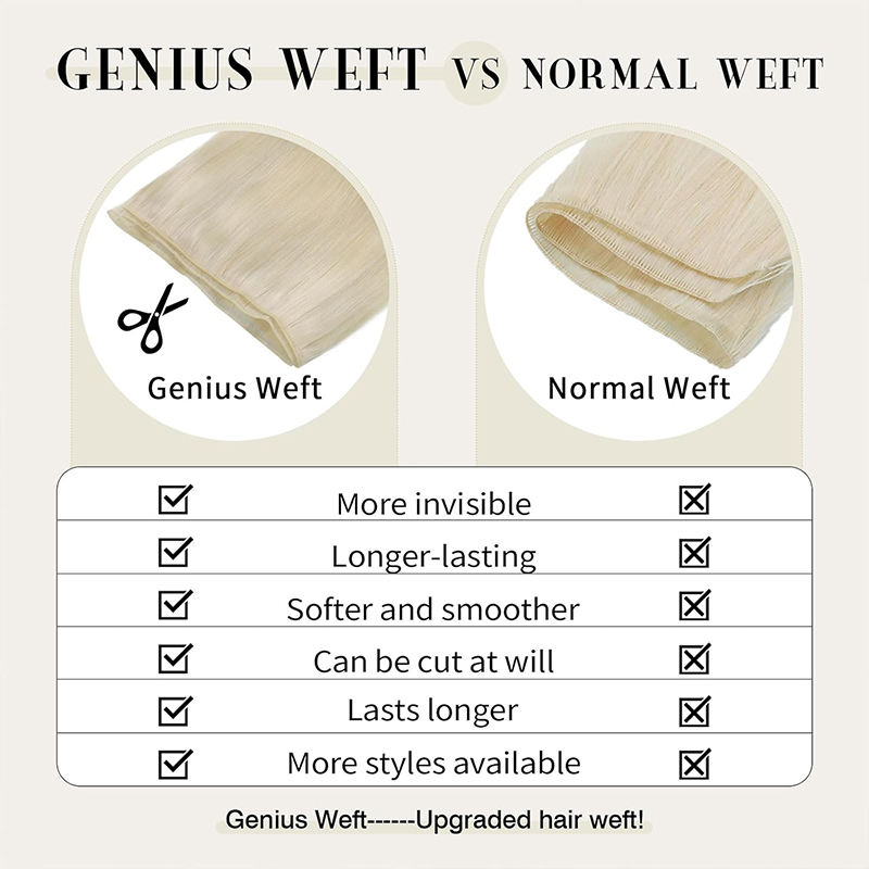 AngelBella Full Shine Genius Trama Extensión de Cabello Cabello Humano 20 Pulgadas Rubio Cabello Humano Trama Color Rubio Ceniza Resaltado Bleach Rubio Extensiones de Cabello Cabello Humano Real Trama Atada a Mano