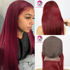 Cambie de encaje de encaje de 99j prepotado con cabello brasileño Remy Remy Vino Red Red coloreado 150% Densidad Peluca para cabello humano