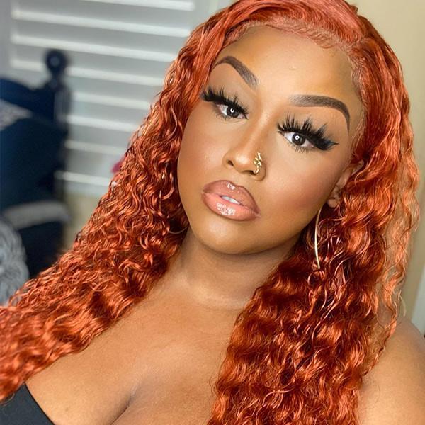 Ginger Orange Color Deep Lace Lace Frontal Wig 13x4 HD Cerneras de encaje transparente