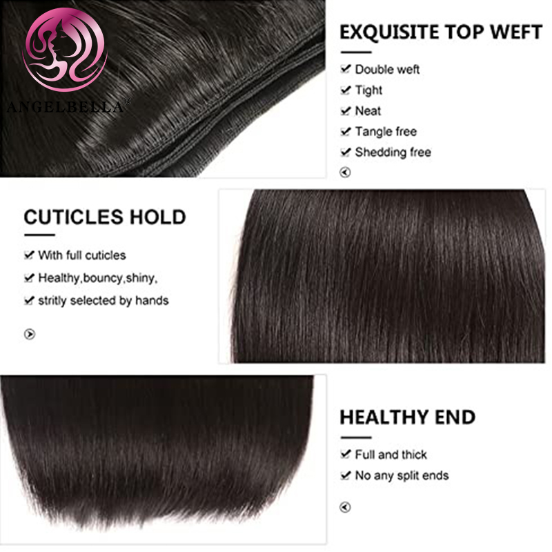 Angelbella Queen Doner Cabello virgen Color natural brasileño 100% sin procesar Bundles de cabello humano crudo liso 