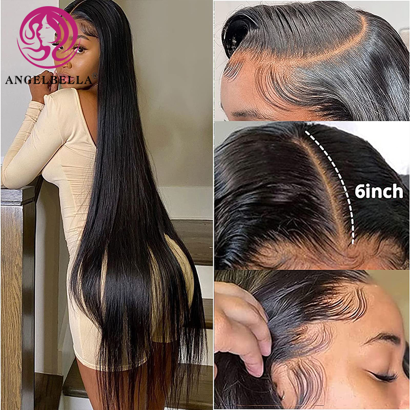 Angelbella Queen Doner Cabello virgen Virgin Mano de alta calidad Cabello humano recto recto transparente Full 13x4 HD Lace Front Wig para mujeres negras 