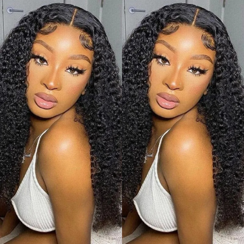 Angelbella Color natural Jerry Curly 4x4 Long Virgin Remy Hair Wig HD Transparente Cabello humano sin glúeramiento Cierre de encaje de encaje de cierre