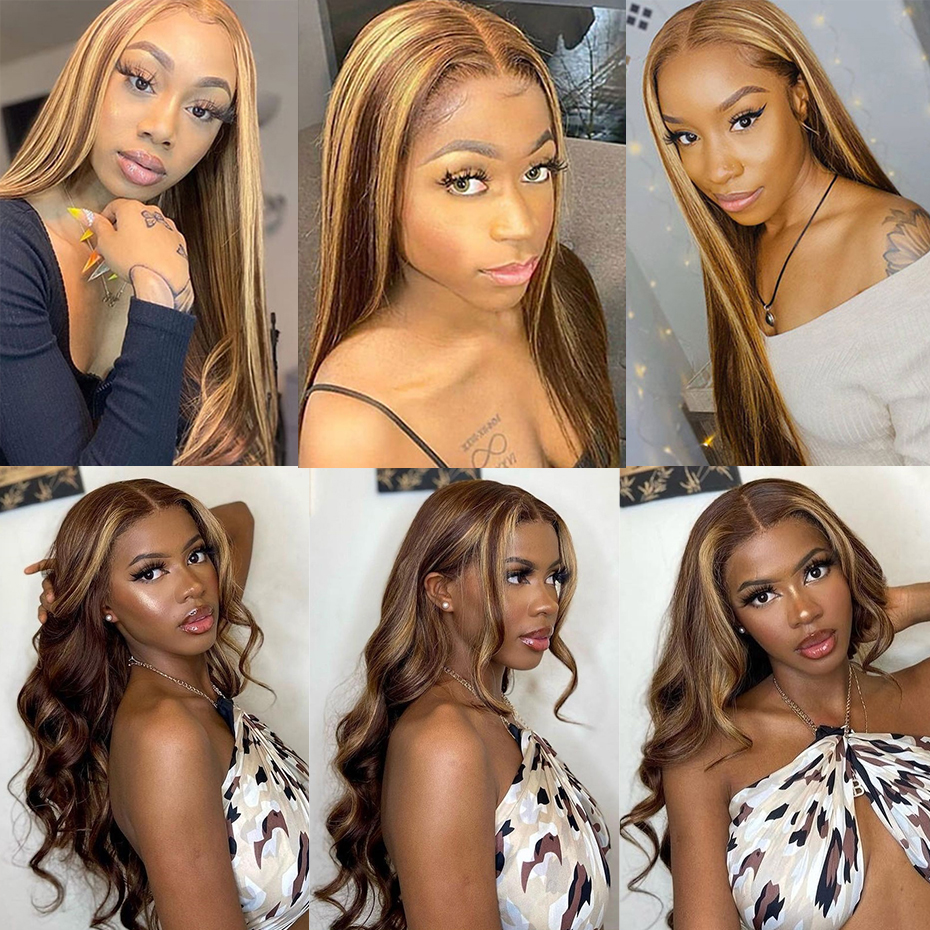 Peluca delantera de encaje ombre más destacado PELO HUMANO PREPLED 13X4 HD Transparente 4/27 Honey Rubio Rubio Cabrimas frontales con cabello para bebés