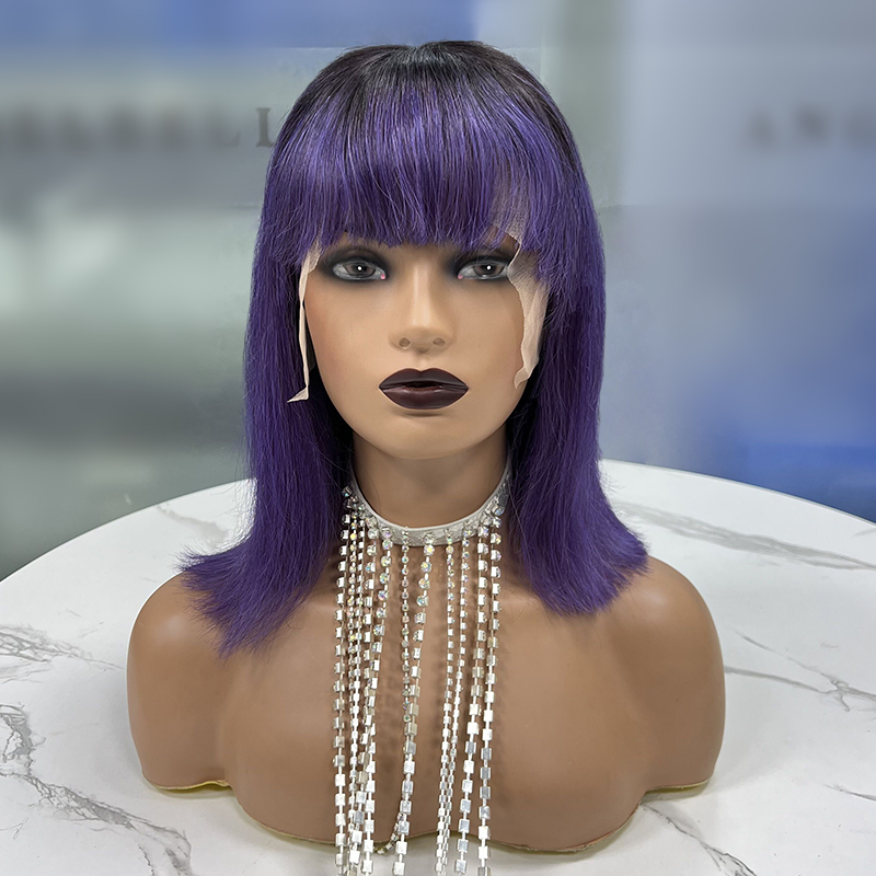 Angelbella al por mayor 10 "12 " 14 "pelucas bob bob brasil pelucas de cabello humano con flequillo 100% remy pelucas de cabello humano