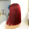 Remy cabello sin glúeramiento de encaje delantero pelucas de cabello humano rojo burdeos 99j color 150% densidad peluca de cabello humano liso con golpe