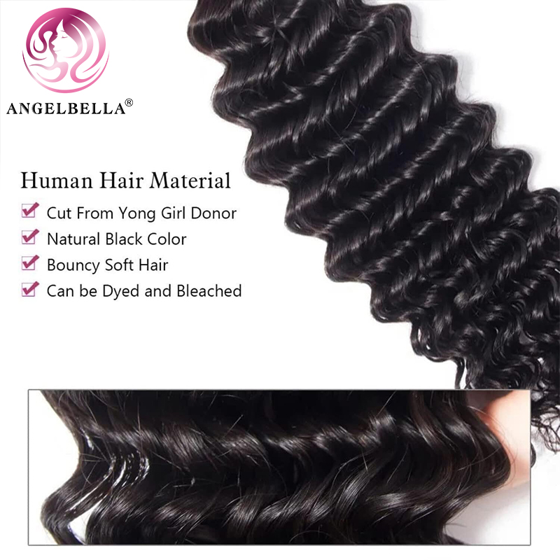 Angelbella Queen Doner Cabello virgen brasileño 1B# ola profunda de la cutícula humana cruda Extensiones de cabello alineado Bundles