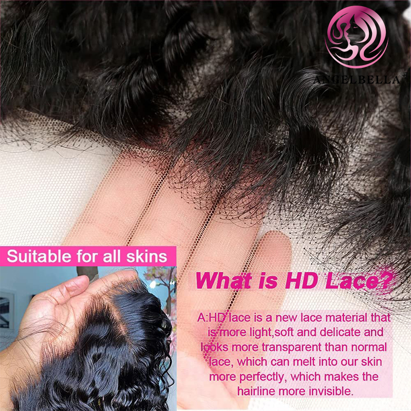 Angelbella dd cabello diamante cabello humano natural recto 13x4 hd peluca frontal de encaje sin gluil