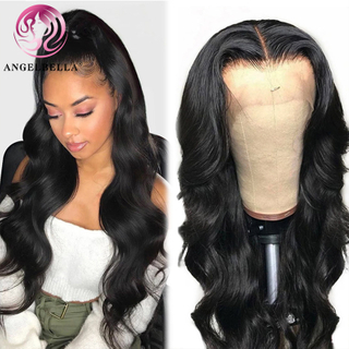 Angelbella DD Diamond Hair 13x4 Cerneras de encaje transparente Pelucas de ola de cuerpo Capacidad frontal Prepilado