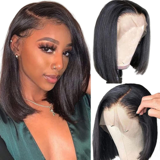 Fábrica 13x4 Vietnamita Cabello humano recto Transparente Peluca delantera 180 Densidad Silosa Cabello humano recto Bob Bobs