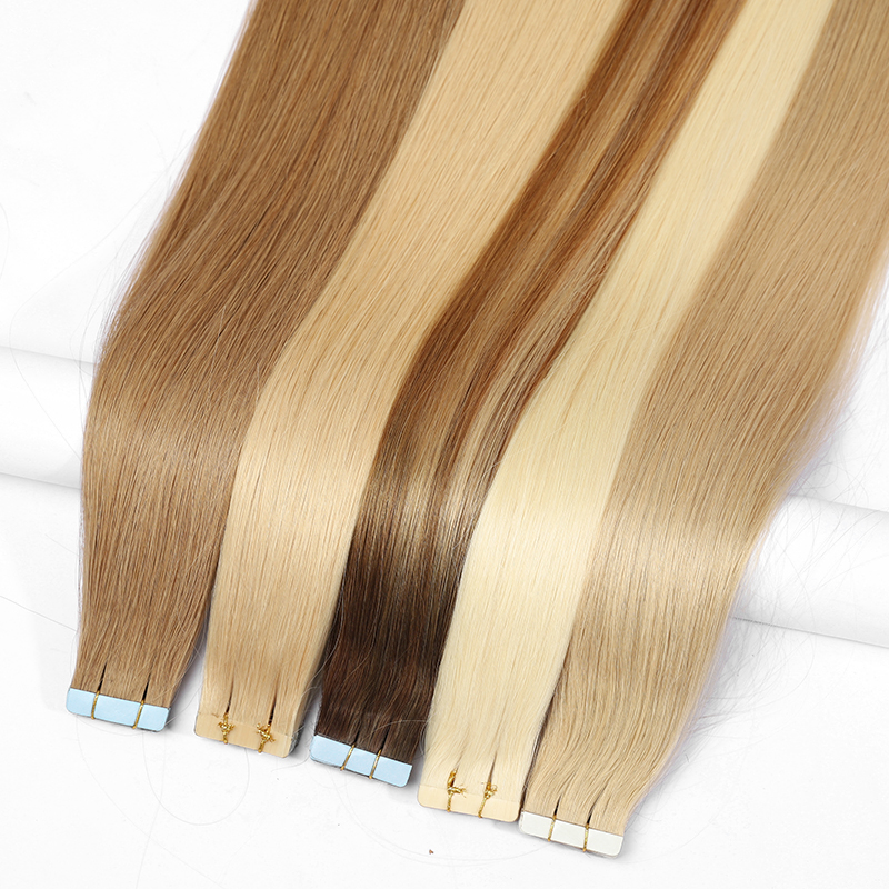 Angelbella Wholesales Tape in Hair Extensions 100% Raw Virgin Cutícula Cabello alineado con escamas Correa recta de hueso en el cabello
