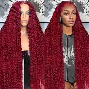 13x4 180% Densidad 99J Color Borgoña Cabello humano Transparente Cernera frontal de encaje frontal Peluces delanteros de encaje delantero
