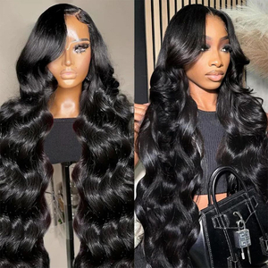 Angelbella Natural Negro 220% Densidad 30 pulgadas 13x6 Cuerpo de ola corporal HD Cordero frontal de encaje frontal Prepilado para mujeres para mujeres