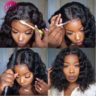 Corta peluca bob 360 peluca de encaje redondo cabello humano ondulado pelucas de encaje para mujeres