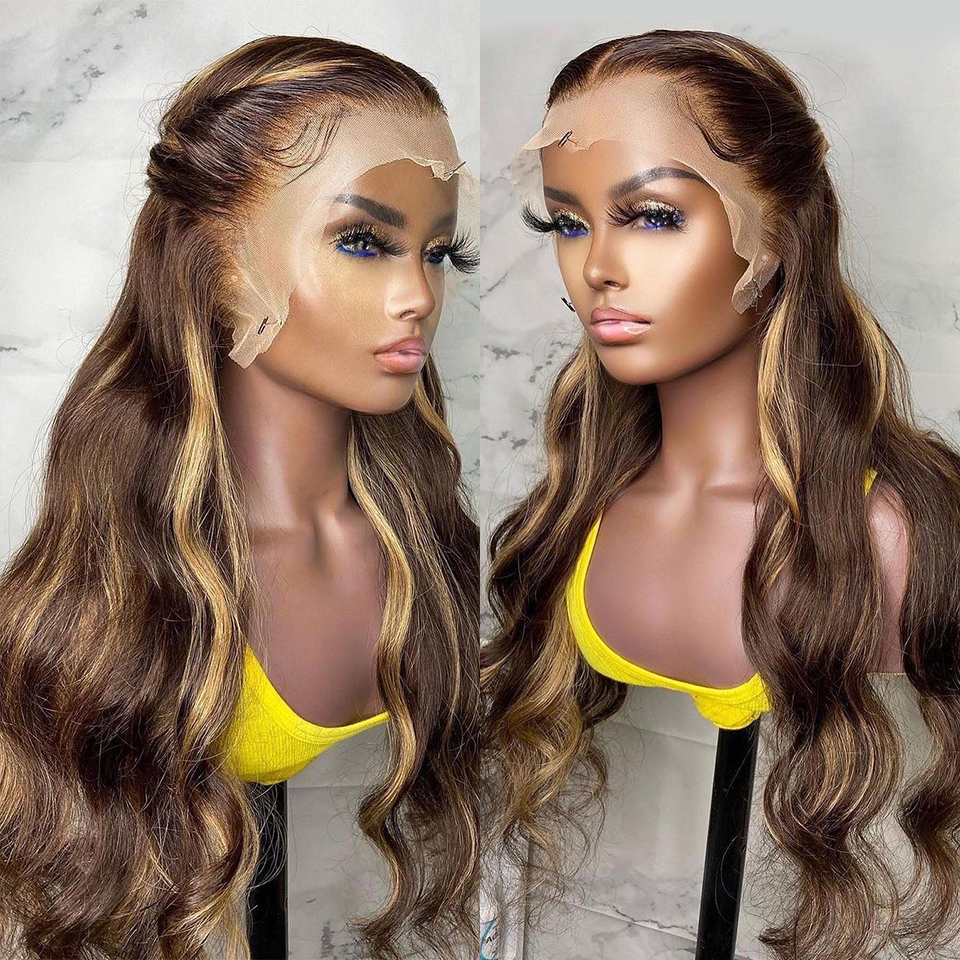 Peluca delantera de encaje ombre más destacado PELO HUMANO PREPLED 13X4 HD Transparente 4/27 Honey Rubio Rubio Cabrimas frontales con cabello para bebés