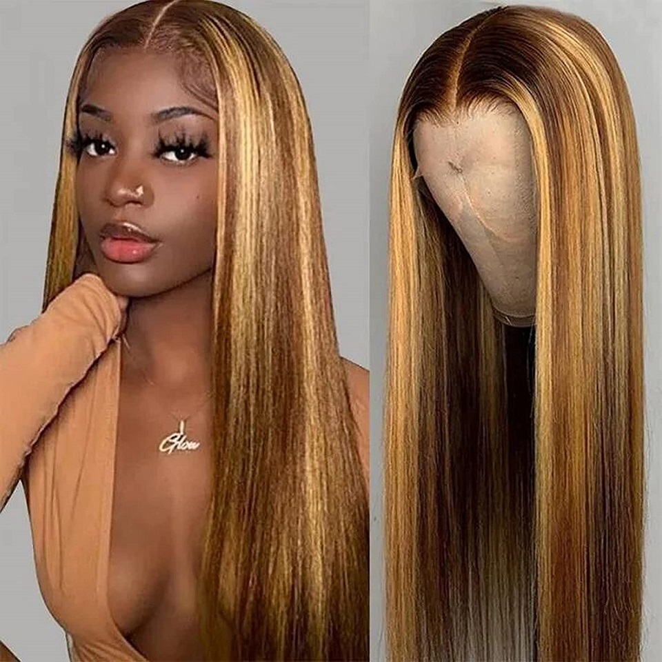 Peluca delantera de encaje ombre más destacado PELO HUMANO PREPLED 13X4 HD Transparente 4/27 Honey Rubio Rubio Cabrimas frontales con cabello para bebés