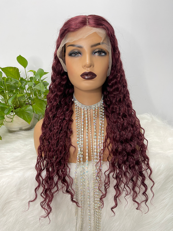 Pelucas delanteras de encaje HD 99J, cabello humano prearrancado, densidad 180, peluca Frontal de onda profunda Borgoña, parte en T, pelucas de cabello humano Natural