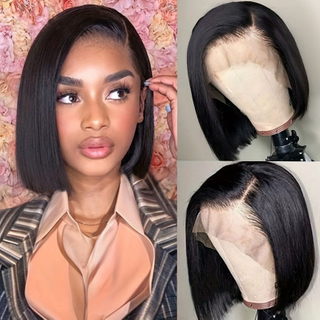 Color natural al por mayor 10 pulgadas de encaje de encaje sin gluiar 180% densidad recta corta cabello humano encaje pelucas bob para mujeres