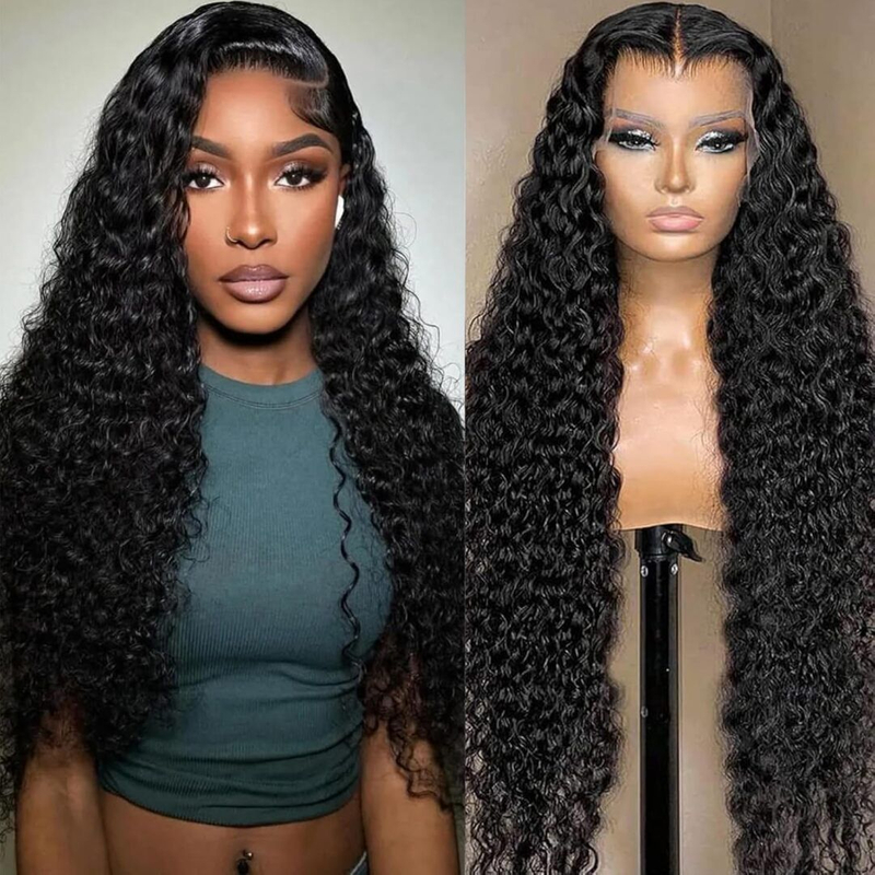 Angelbella 180% Densidad sin glúeres de encaje suizo de encaje delantero ola de agua cabello humano pelucas frontales para mujeres negras