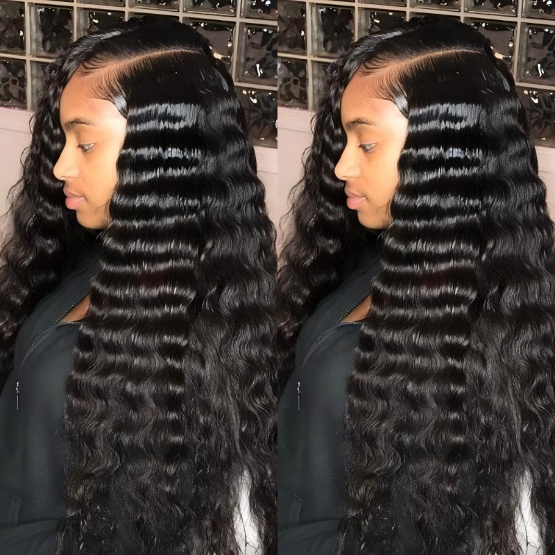 Virgin Brazilian Remy Hair Natural Color Long Wig 200% Densidad 4x4 HD HD Transparente Olas Oceadas de encaje de encaje de encaje Camisas