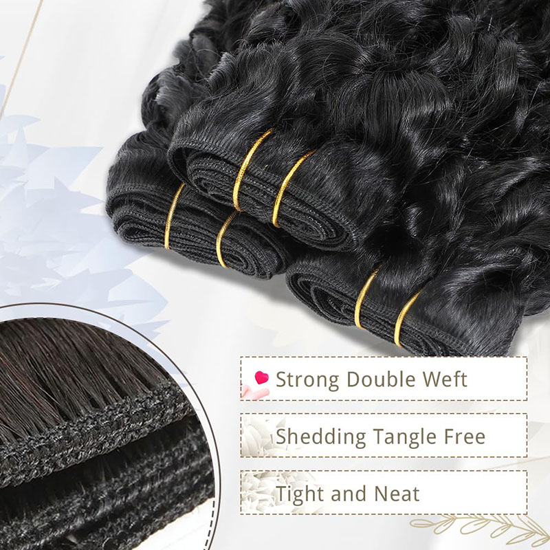 Paquetes rizados Pixie Cabello humano Paquetes de cabello humano ondulado con agua Paquetes rizados rizados de 8-24 pulgadas Onda de agua de tejido rápido con extremo rizado en espiral Extensiones de cabello virgen 100% crudo