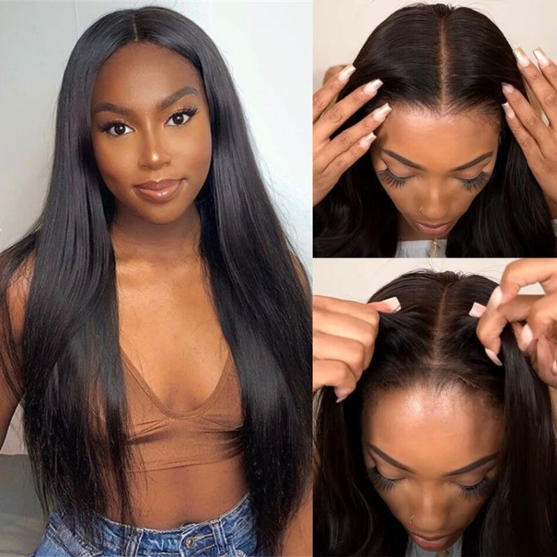 Al por mayor 180% de densidad transparente 4x4 Cierre de encaje Peluca de cabello liso Peluces de cabello humano sin glúcar para mujeres negras