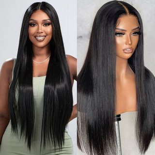 Brasileño 4x4 5x5 Cabello liso sin glúeramiento de encaje suizo transparente peluca de encaje de cierre de densidad 180 para mujeres