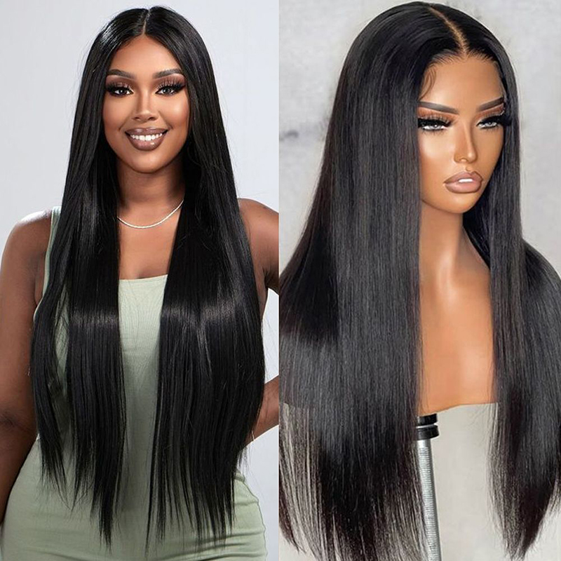 Al por mayor 180% de densidad transparente 4x4 Cierre de encaje Peluca de cabello liso Peluces de cabello humano sin glúcar para mujeres negras