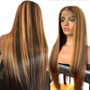 Ombre Highlight 13x4 HD Pelucas delanteras de encaje transparente Cabello humano Rubio miel 4/27 Pelucas de cabello humano de onda profunda para mujeres negras Pelucas rizadas