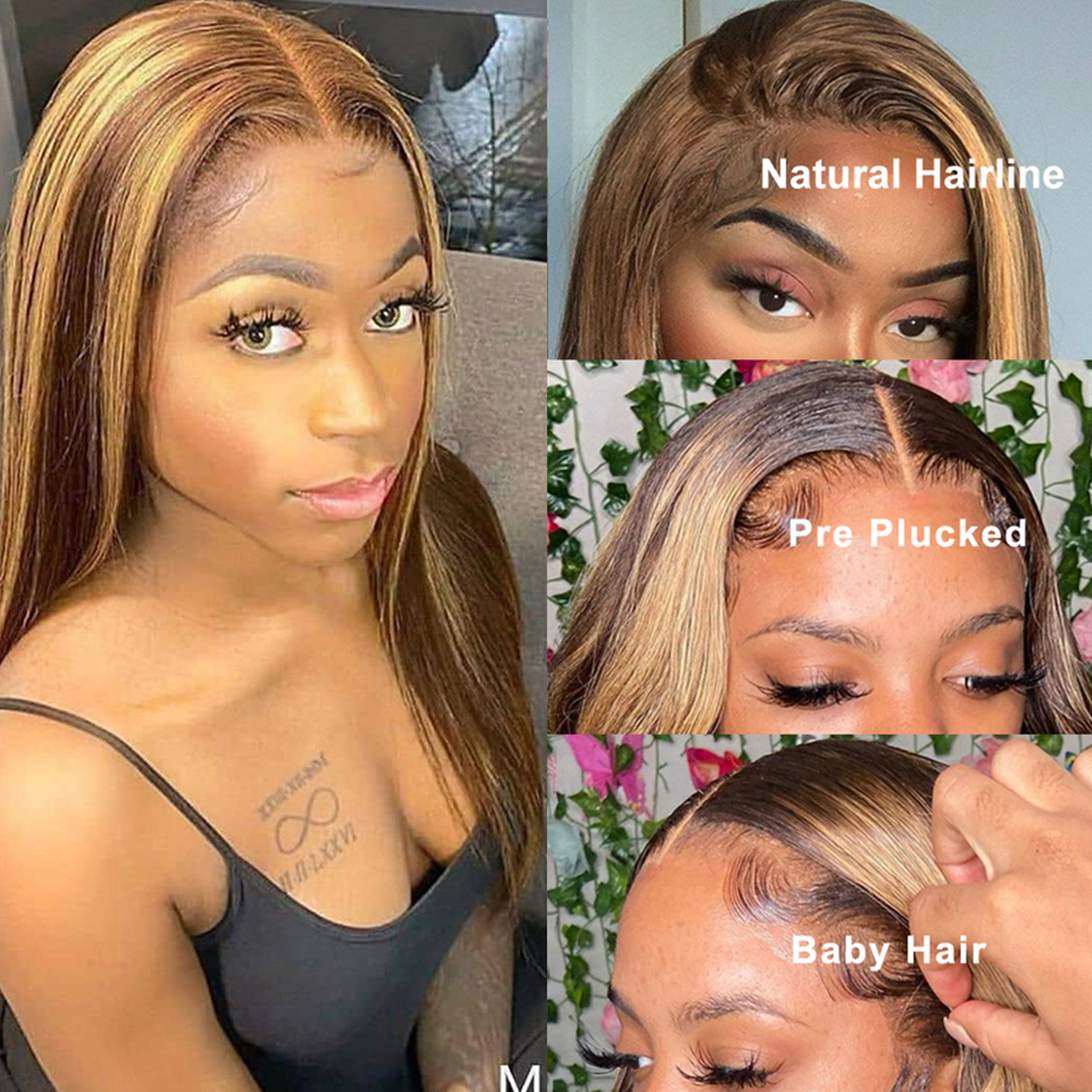 Peluca delantera de encaje ombre más destacado PELO HUMANO PREPLED 13X4 HD Transparente 4/27 Honey Rubio Rubio Cabrimas frontales con cabello para bebés