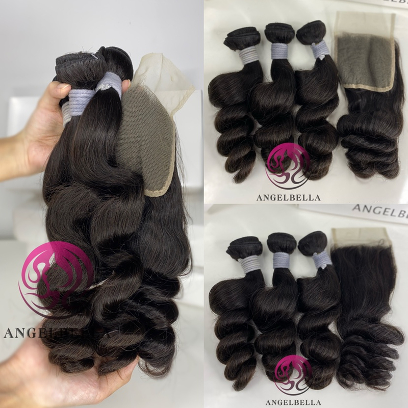 Paquetes de cabello crudo brasileño con paquetes de ondas sueltas de cierre 4x4