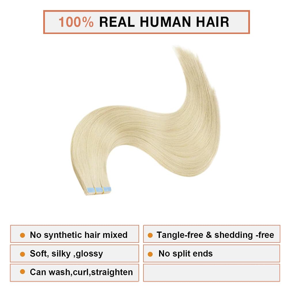 Cinta rubia natural en extensiones de cabello cabello humano invisible 613 hueso rubio cinta recta 100% virgen cruda cabello humano