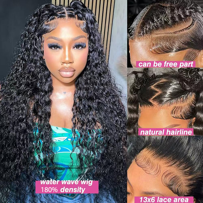 AngelBella 12-40 pulgadas onda de agua pelucas delanteras de encaje cabello humano pre arrancado 13x6 parte profunda HD encaje frontal peluca 180 densidad rizado cabello humano peluca para mujeres