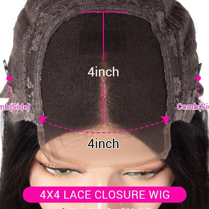 Al por mayor 180% de densidad transparente 4x4 Cierre de encaje Peluca de cabello liso Peluces de cabello humano sin glúcar para mujeres negras