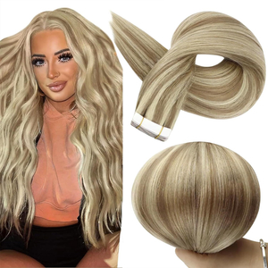 Angelbella Extensiones de cabello con cinta de cabello humano real de 22 pulgadas, color 16 resaltado 22 extensiones de cabello rubio, cinta en 3.53 oz, cinta de poliuretano en cabello humano, extensión de trama de piel sin costuras, cabello natural